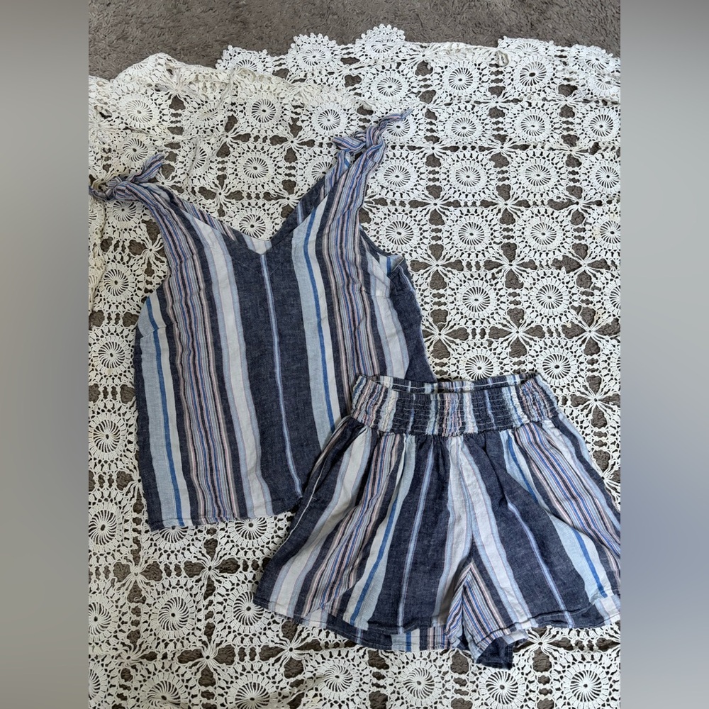 AND E A W Y Cabana Tank & shorts set linen blend XS S